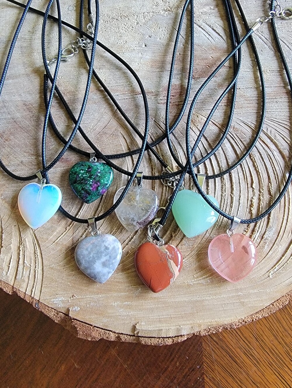 Handcrafted Set Of 7 Multi-stone Heart Pendant Necklaces